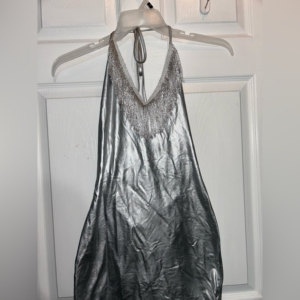 Elegant Silver Backless Dress